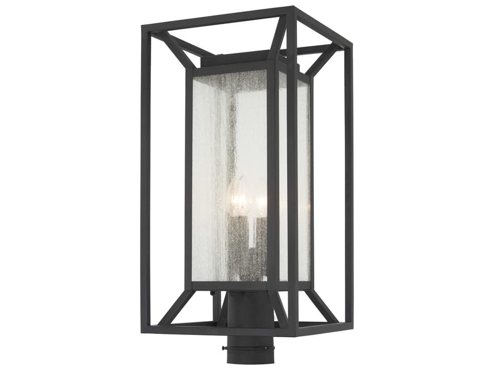 Harbor View 4-Light Outdoor Post Light in Sand Coal with Clear Seeded Glass