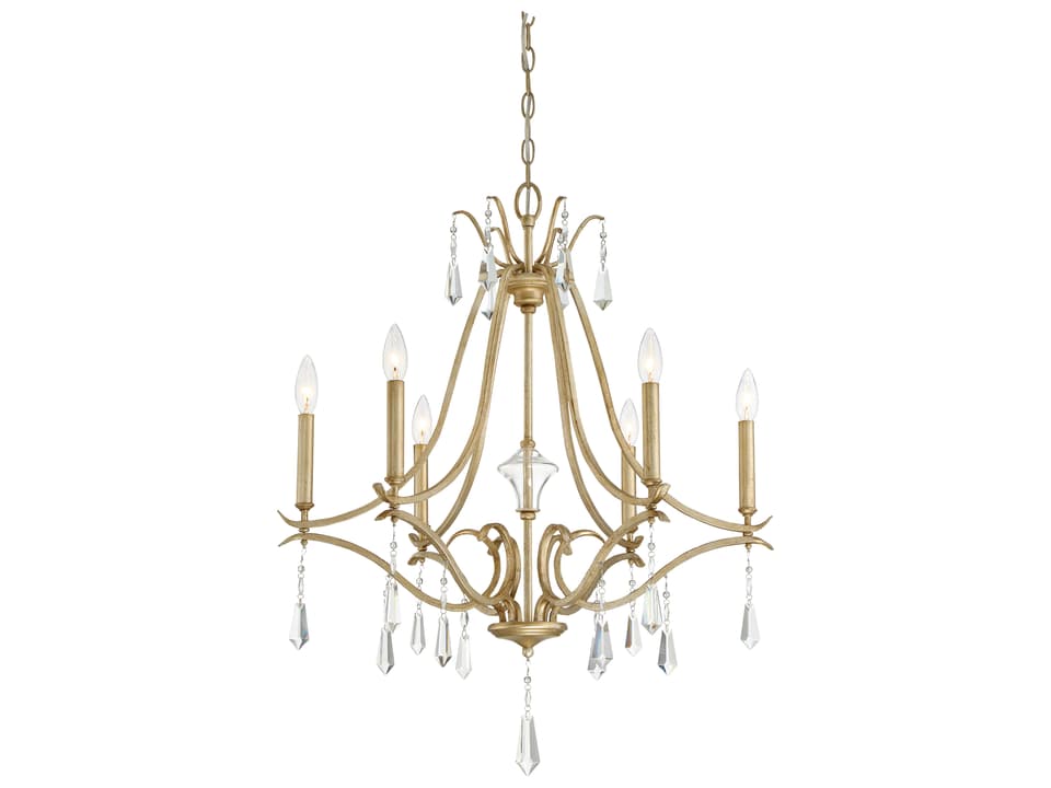 Laurel Estate 6-Light Chandelier in Brio Gold with Crystal Accents