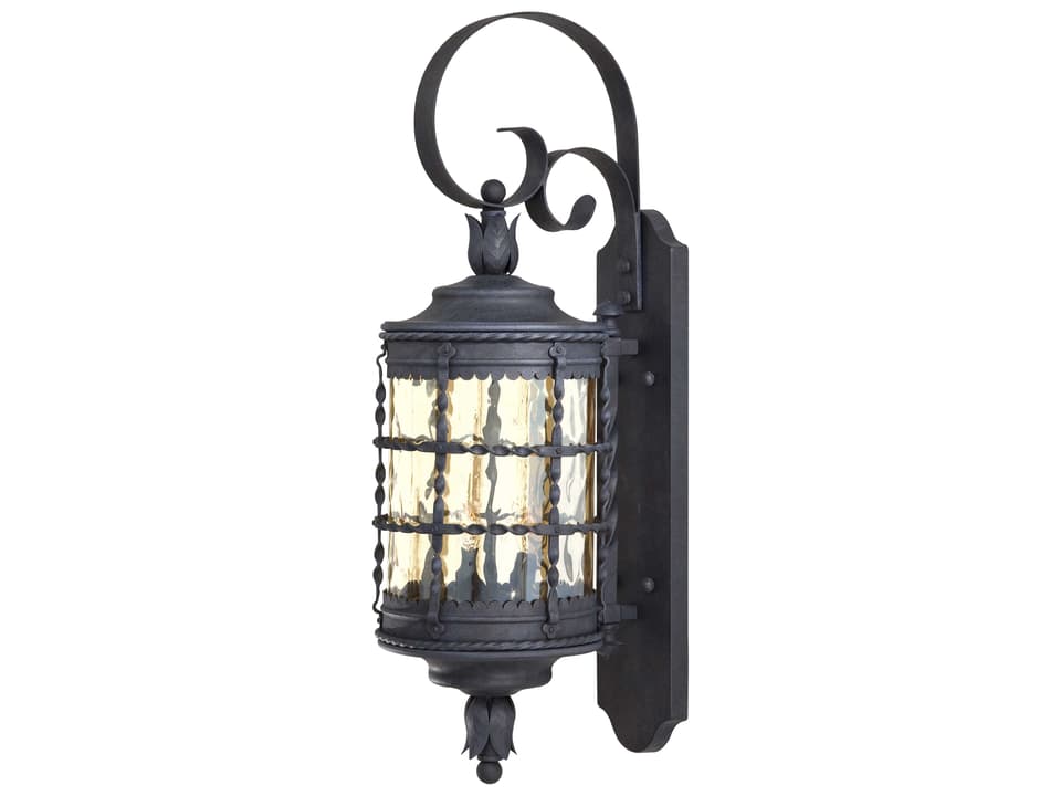 Mallorca 2-Light Outdoor Wall Sconce in Spanish Iron with Champagne Hammered Glass
