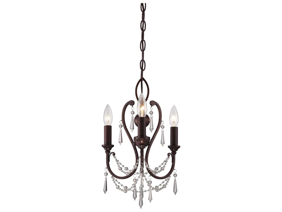 3-Light Mini Chandelier with Faceted Glass Accents in Vintage Bronze