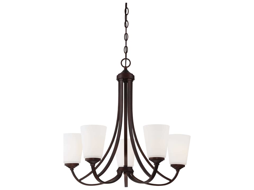 5-Light Overland Park Chandelier in Vintage Bronze with Etched White Glass
