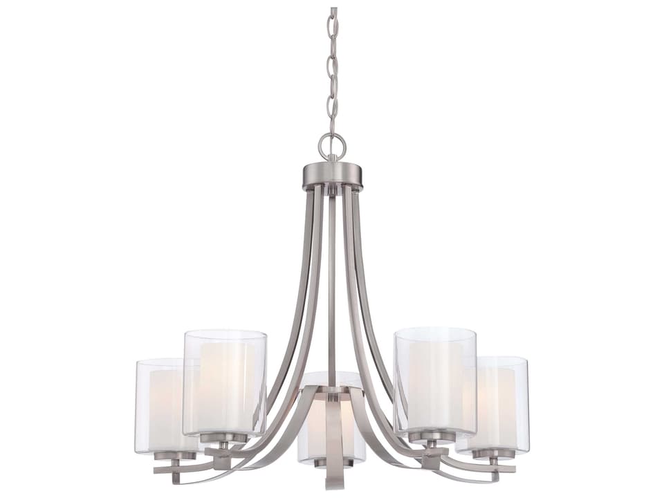 Parsons Studio 5-Light Chandelier in Brushed Nickel with Clear Etched White Glass