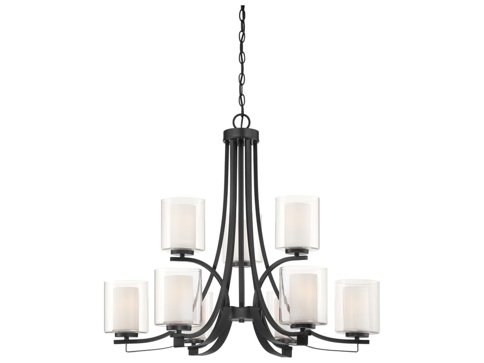 9-Light Parsons Studio Chandelier in Sand Coal with Etched White Glass
