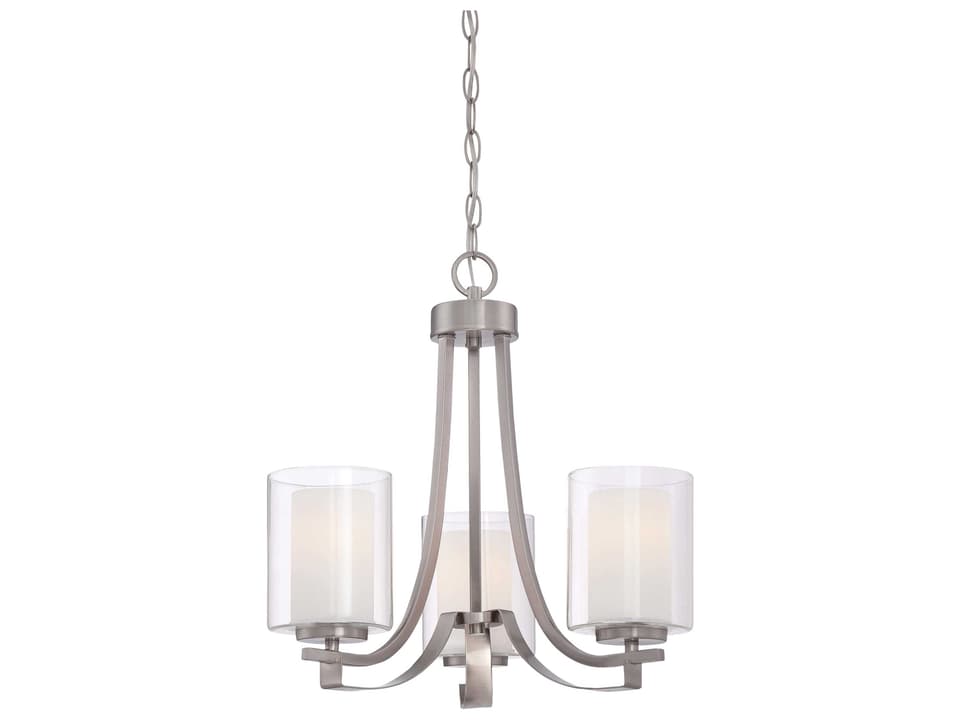 3-Light Parsons Studio Chandelier in Brushed Nickel with Clear and Etched White Glass