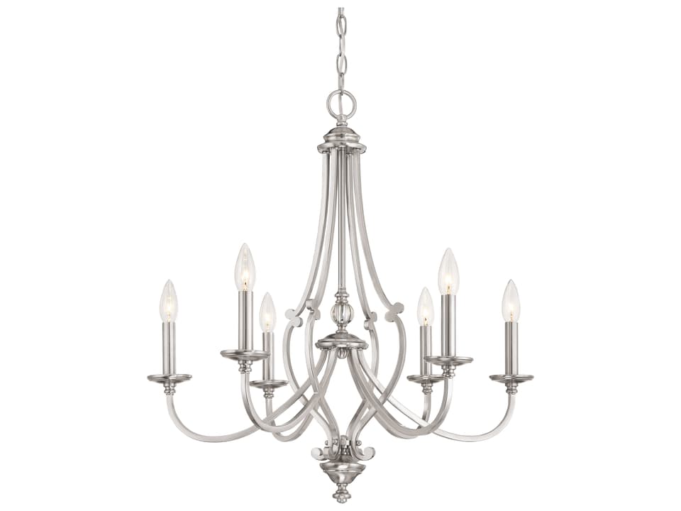 Savannah Row 6-Light Chandelier in Brushed Nickel with Clear Glass