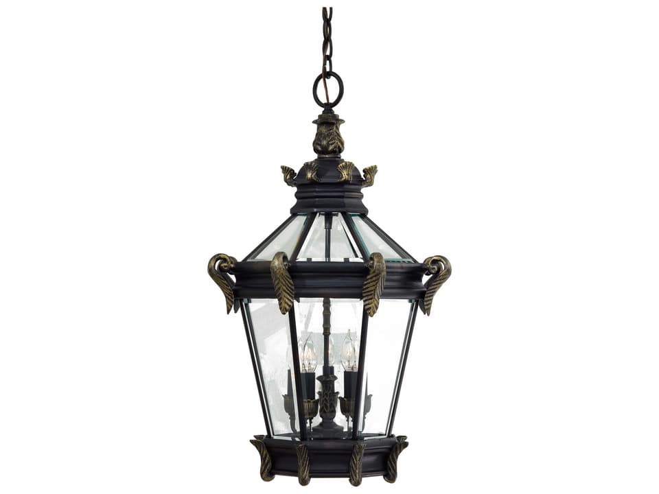 Stratford Hall 5-Light Outdoor Chain Hung Lantern in Heritage with Gold Highlights