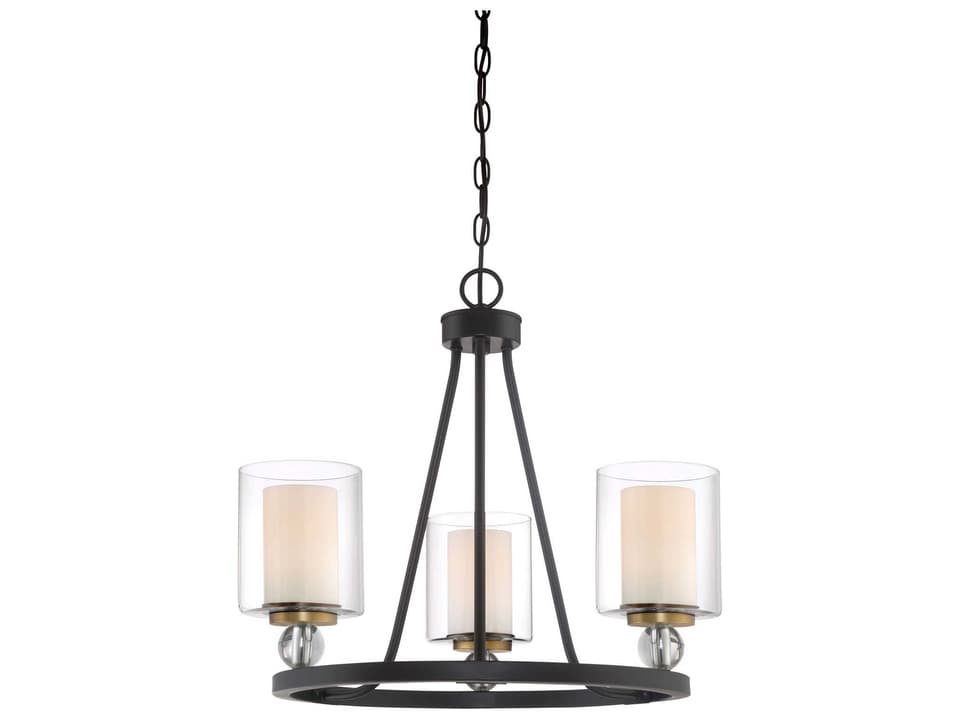 3-Light Studio 5 Chandelier in Painted Bronze and Natural Brushed Brass