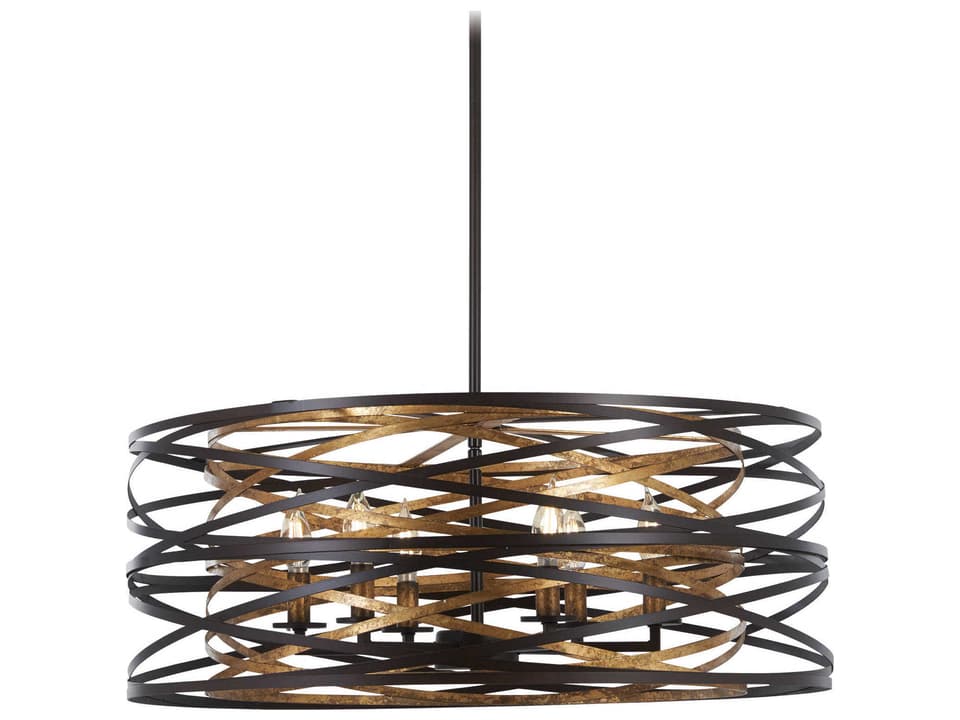 Vortic Flow 6-Light Pendant Light in Dark Bronze and Mosaic Gold