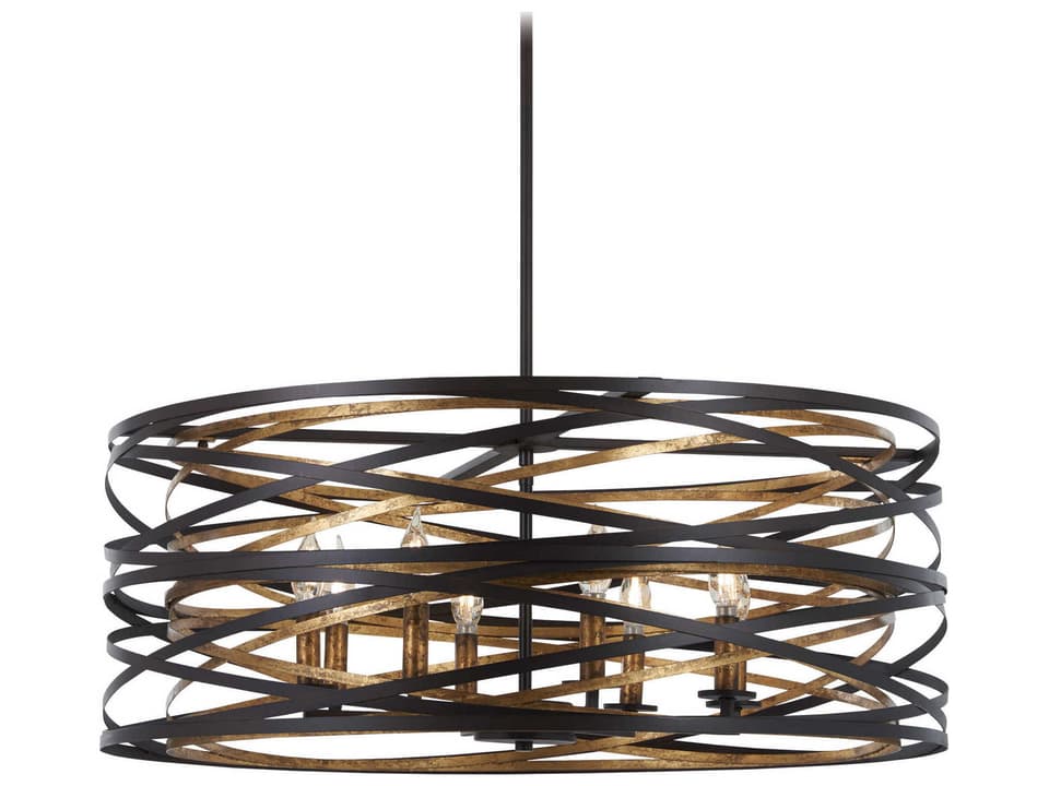 Vortic Flow 8-Light Pendant Light in Dark Bronze with Mosaic Gold Interior