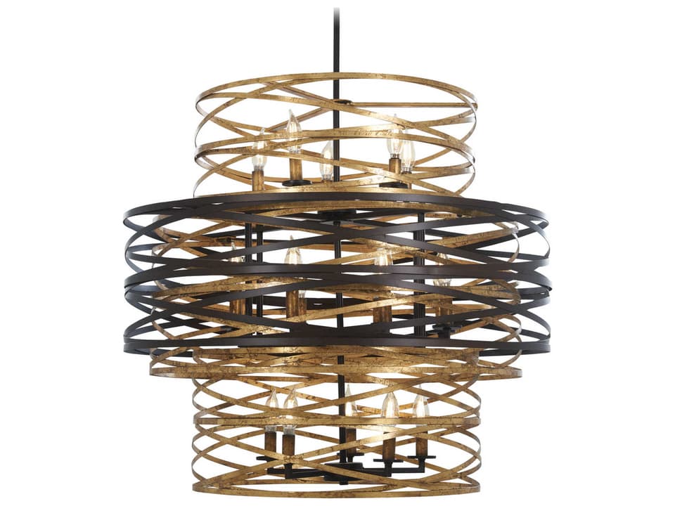 18-Light Vortic Flow Chandelier in Dark Bronze with Mosaic Gold Interior