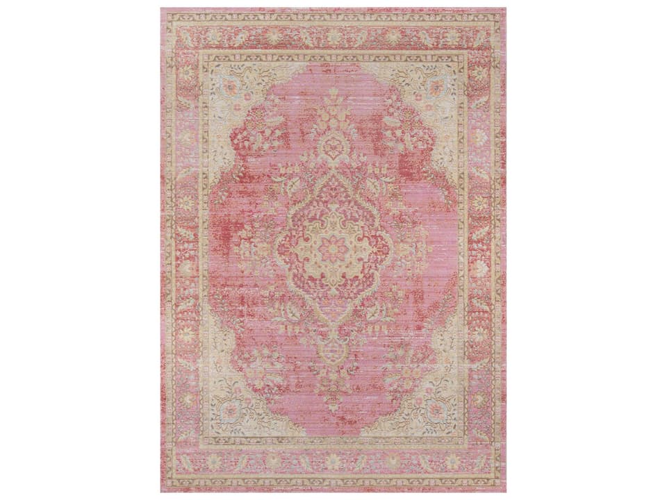 Isabella Power-Loomed Medallion Area Rug in Pink