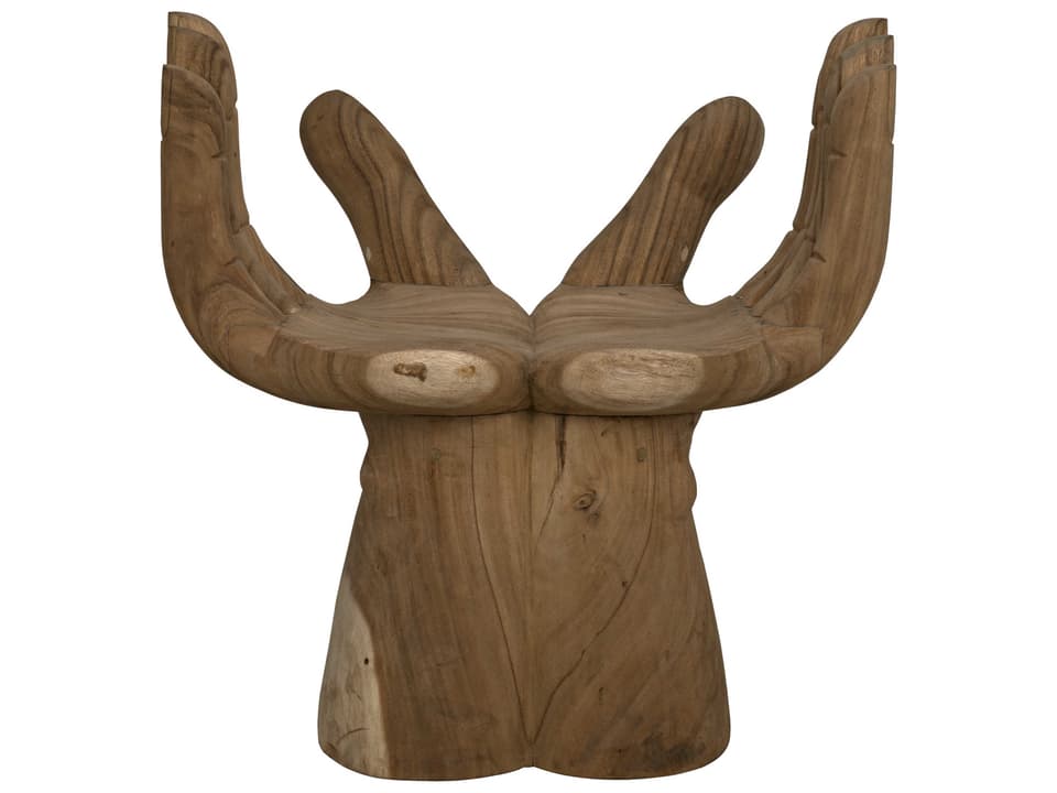 Le Main Hand-Carved Teak Wood Accent Chair in Clear Coat Flat