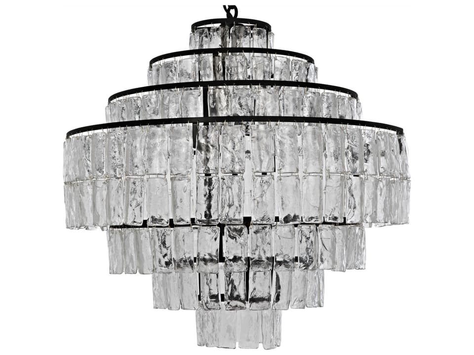 8-Light Black Clear Glass Tiered Chandelier