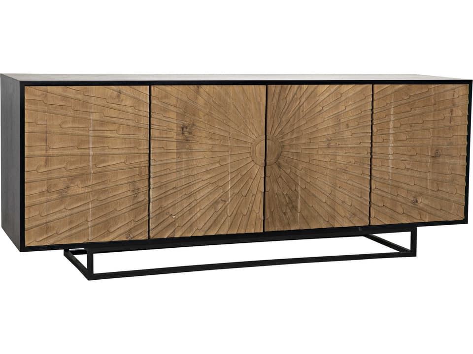 Ra Sideboard Hand Rubbed Black Teak with Starburst Carvings