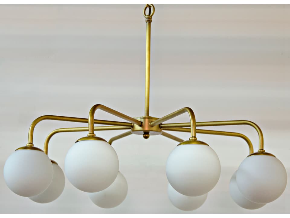 Larenta 8-Light Chandelier in Antique Brass and Frosted Glass