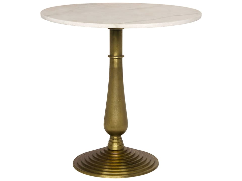 Alida 30-Inch Round Side Table Antique Brass Cast Iron with Marble Top