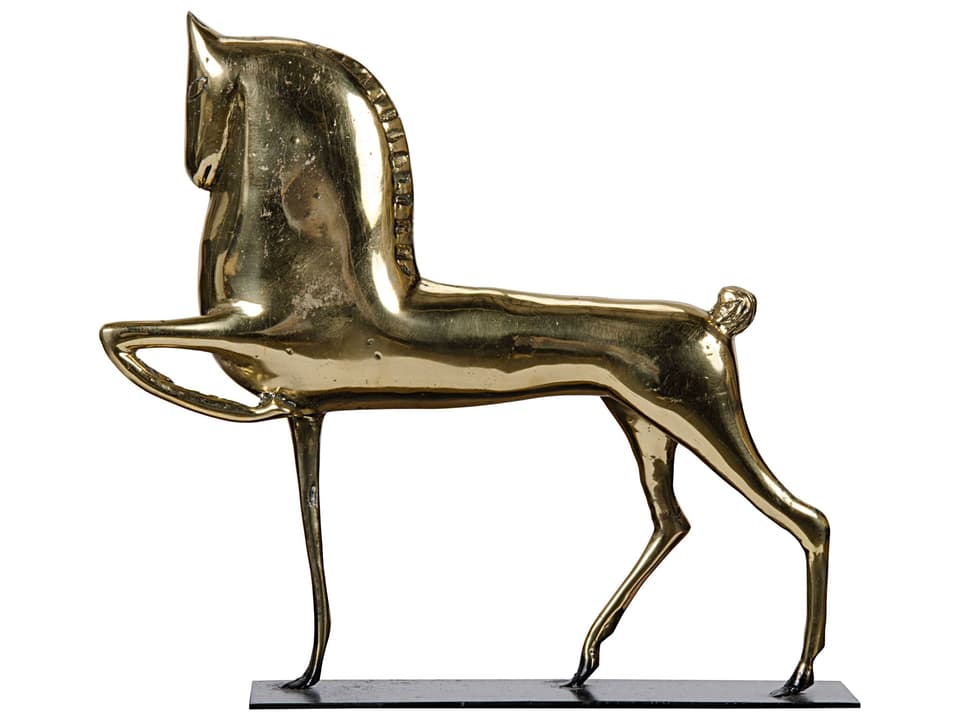Horse On Stand Brass Decorative Sculpture with Matte Black Base