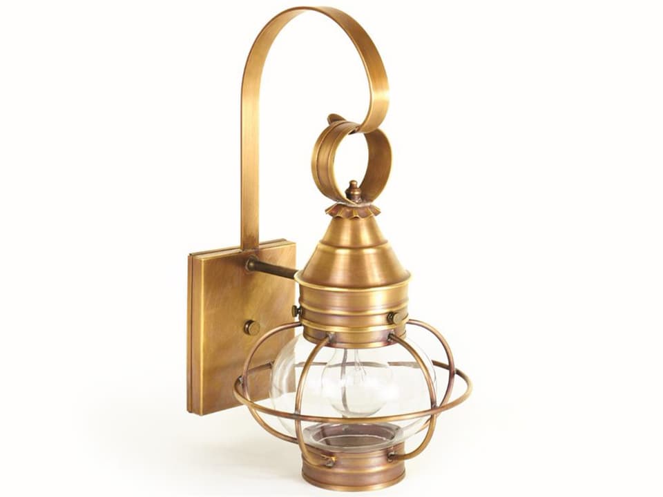 Onion 1-Light Outdoor Wall Sconce in Antique Brass with Clear Glass