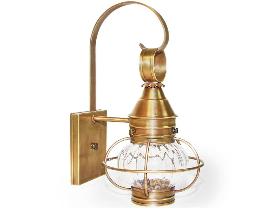 Onion 1-Light Outdoor Wall Sconce in Antique Brass with Optic Glass