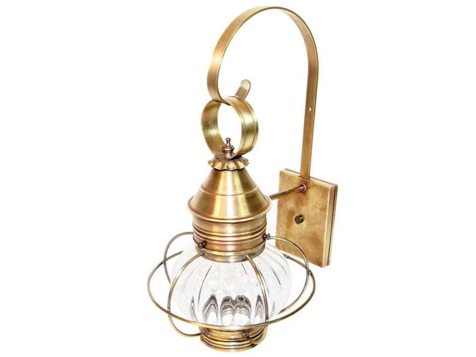Onion One-Light Outdoor Wall Lantern in Antique Brass with Optic Glass