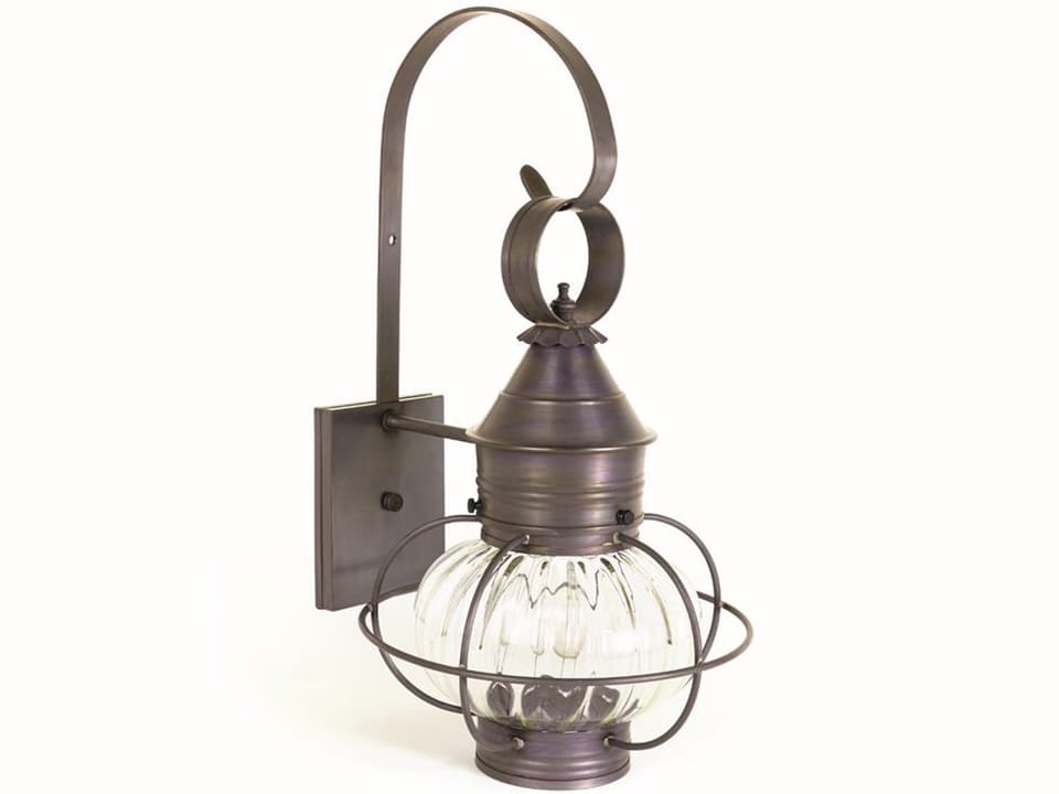 Onion 1-Light Outdoor Wall Lantern in Dark Brass with Optic Glass