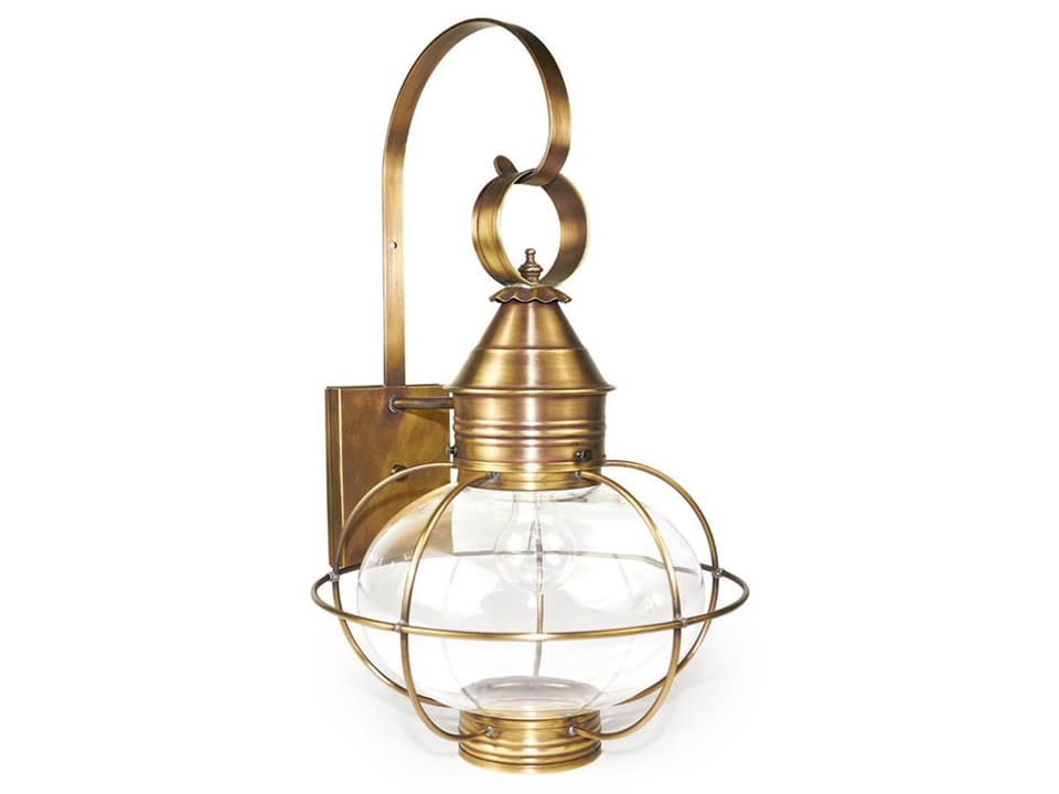 Onion 1-Light Outdoor Wall Sconce in Antique Brass with Clear Glass