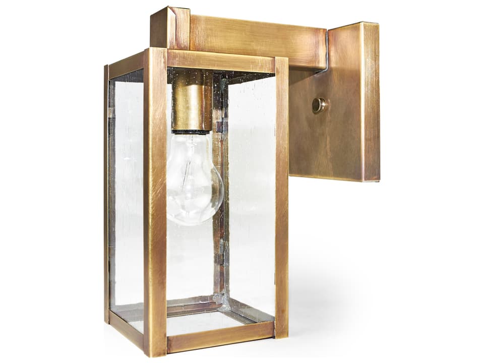 Uptown 1-Light Outdoor Wall Sconce in Antique Brass with Clear Seedy Glass