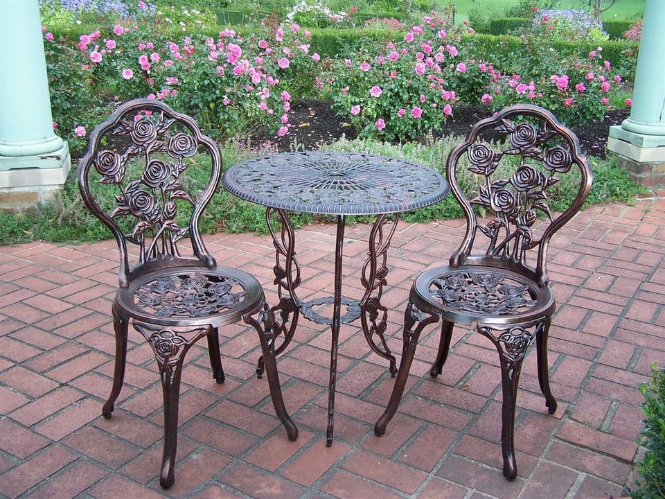 Rose Cast Metal 3-Piece Outdoor Bistro Set in Antique Bronze