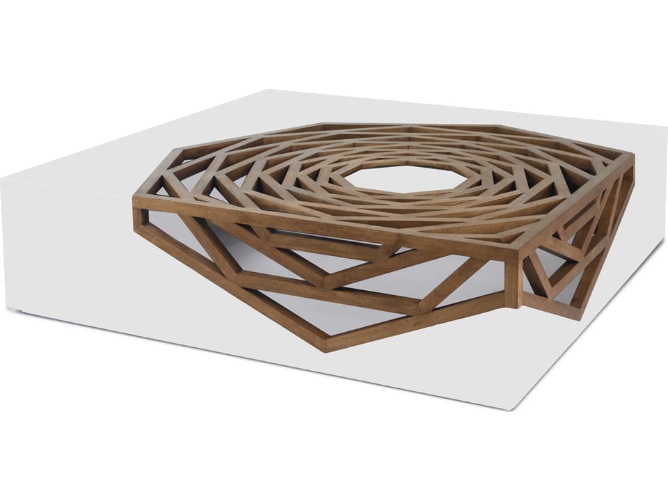 Hanako Square Wood Coffee Table in White Stained Lauan