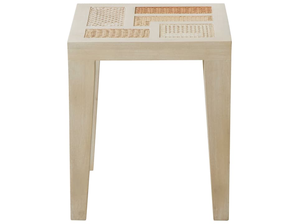 Square Wood Mahogany Rattan End Table