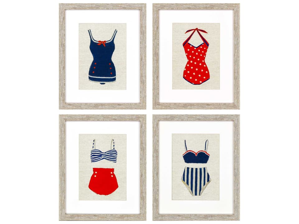 4-Piece Averinos Swim Framed Wall Art Set Vintage Coastal Prints