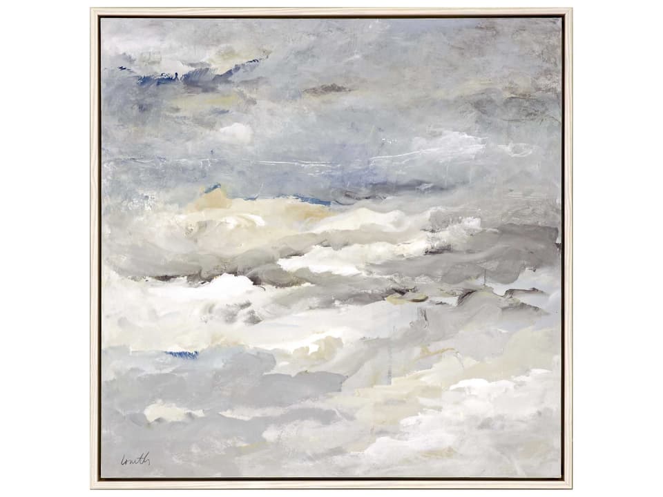 Sea Meets Sky Framed Art with Enhanced Gel Finish in Whitewash Wood Frame