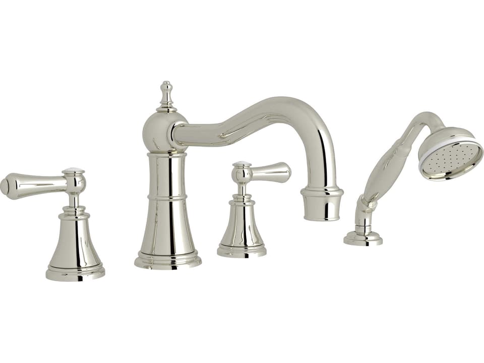 Georgian Era Polished Nickel Deck Mount Column Spout Tub Filler with Handshower