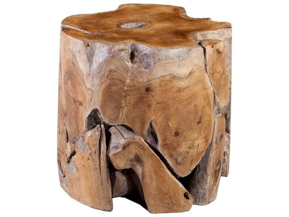Teak Slice Accent Stool in Natural Brown Reclaimed Teak Wood