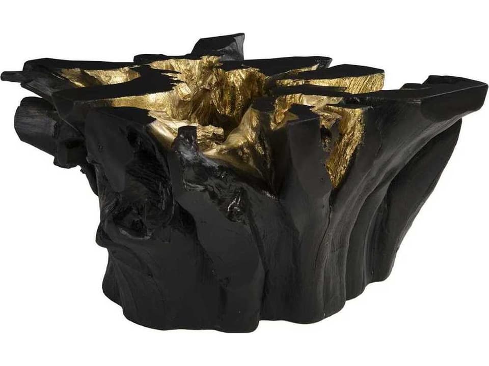 Freeform Round Gold Leaf Black Coffee Table