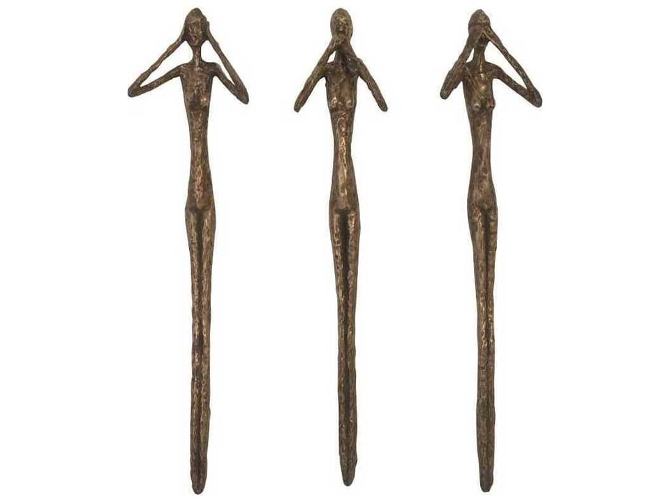 Bronze See, Speak, Hear No Evil Resin Wall Art Set of 3