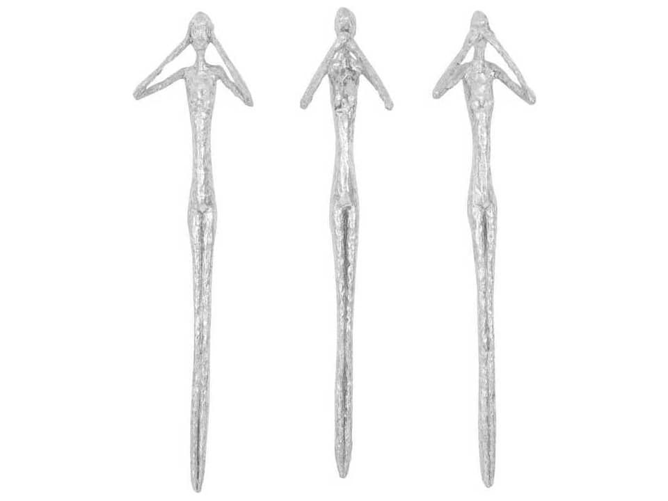 Silver Leaf See, Hear, Speak No Evil Resin Wall Art Set of 3