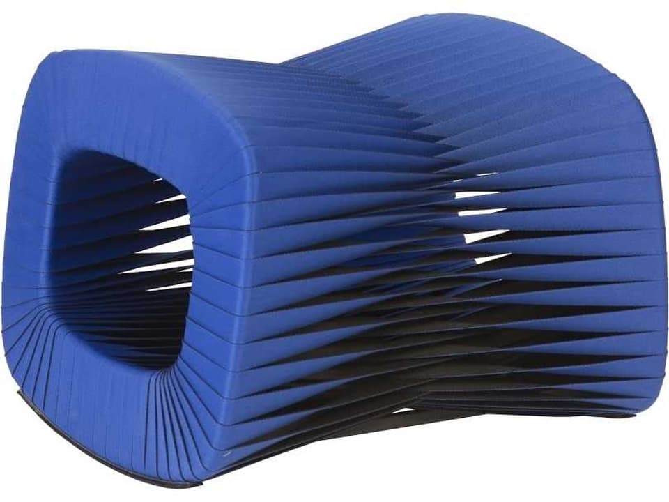Seat Belt Ottoman in Blue and Black Woven Polycotton by Nuttapong Charoenkitivarakorn