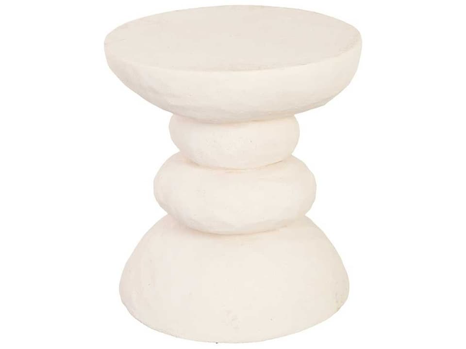 Boulder Round Stone Cast End Table in White Stone