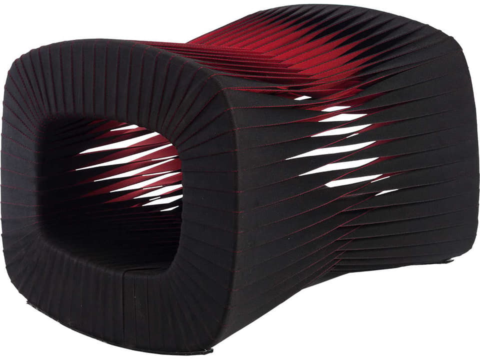 Seat Belt Ottoman by Nuttapong Charoenkitivarakorn in Black and Red Woven Cotton