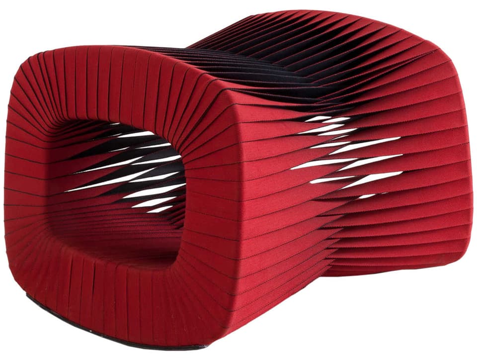 Seat Belt Square Red Woven Cotton Ottoman by Nuttapong Charoenkitivarakorn