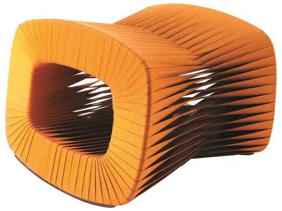 Seat Belt Handwoven Orange Ottoman by Nuttapong Charoenkitivarakorn