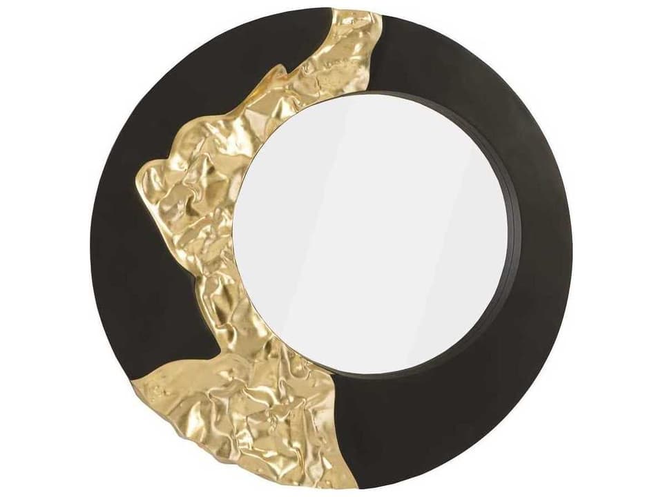 Mercury Round Wall Mirror in Black and Gold Leaf