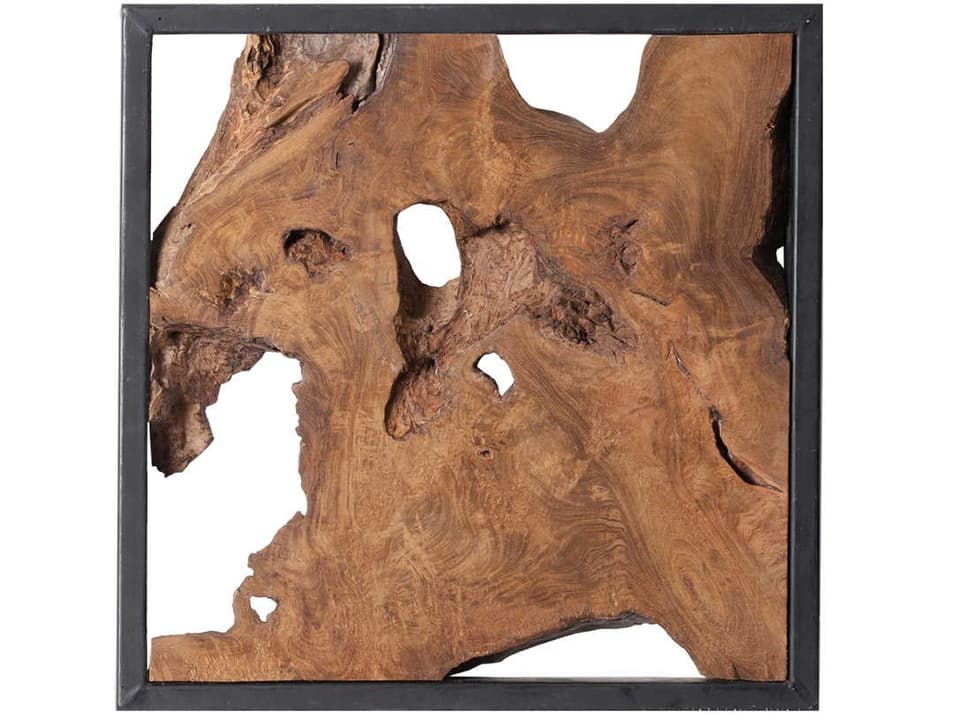 Framed Slice Wall Tile Teak Wood Black Frame