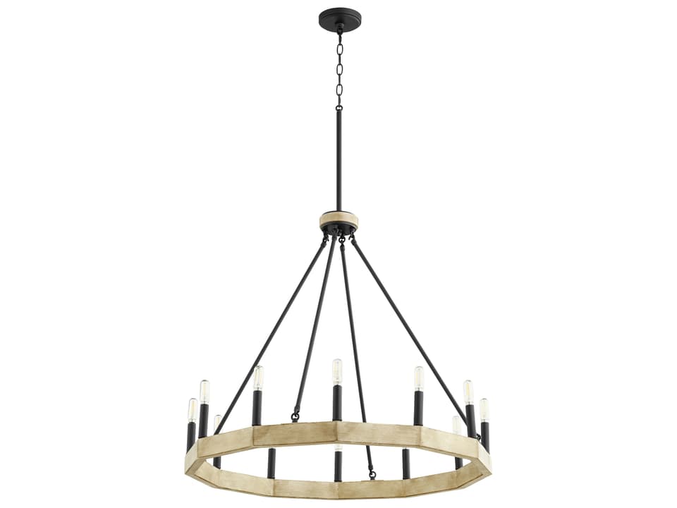 Alpine 12-Light Modern Farmhouse Chandelier in Noir with Driftwood