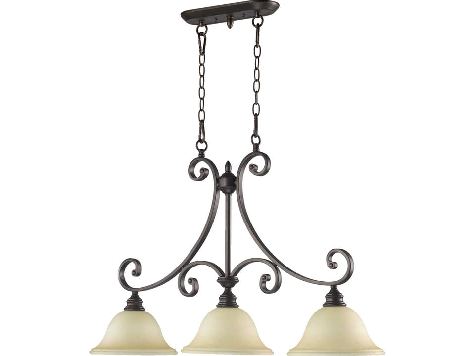 Bryant 3-Light 36-Inch Island Pendant in Oiled Bronze with Amber Scavo Glass