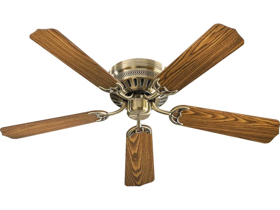 Custom Hugger 52-Inch 5-Blade Indoor Ceiling Fan in Antique Brass with Dark Oak Blades