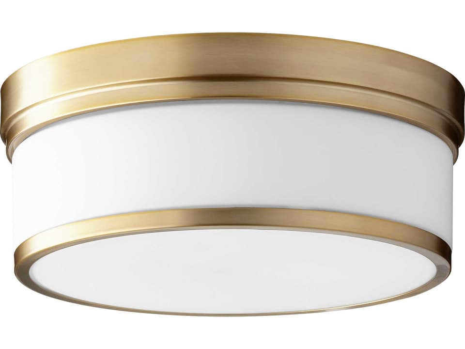 Celeste 3-Light Flush Mount Ceiling Light in Aged Brass with Satin Opal Glass
