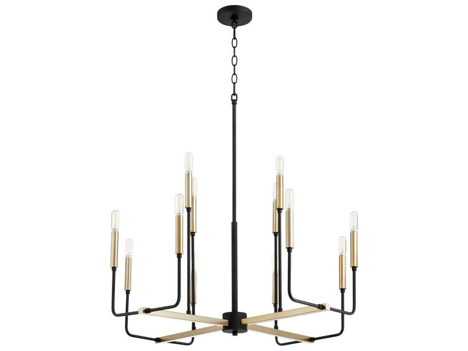 12-Light Lacy Chandelier in Noir and Aged Brass