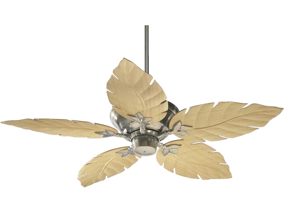Monaco 52-Inch 5-Blade Outdoor Ceiling Fan in Satin Nickel with Maple
